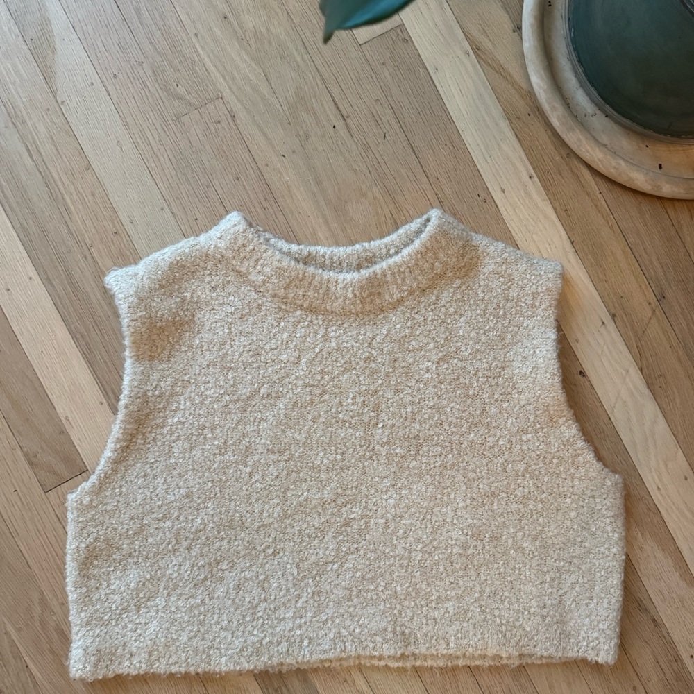 Free People Cream and Tan Textured Knit